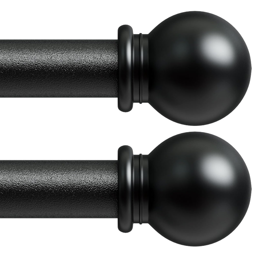 2 Pack Curtain Rod 48 to 84 inch, Adjustable 5/8 Diameter Decorative Drapery Rod Set of 2, Heavy Duty Metal Standard Curtain Rod for Bedroom, Living Room, Black