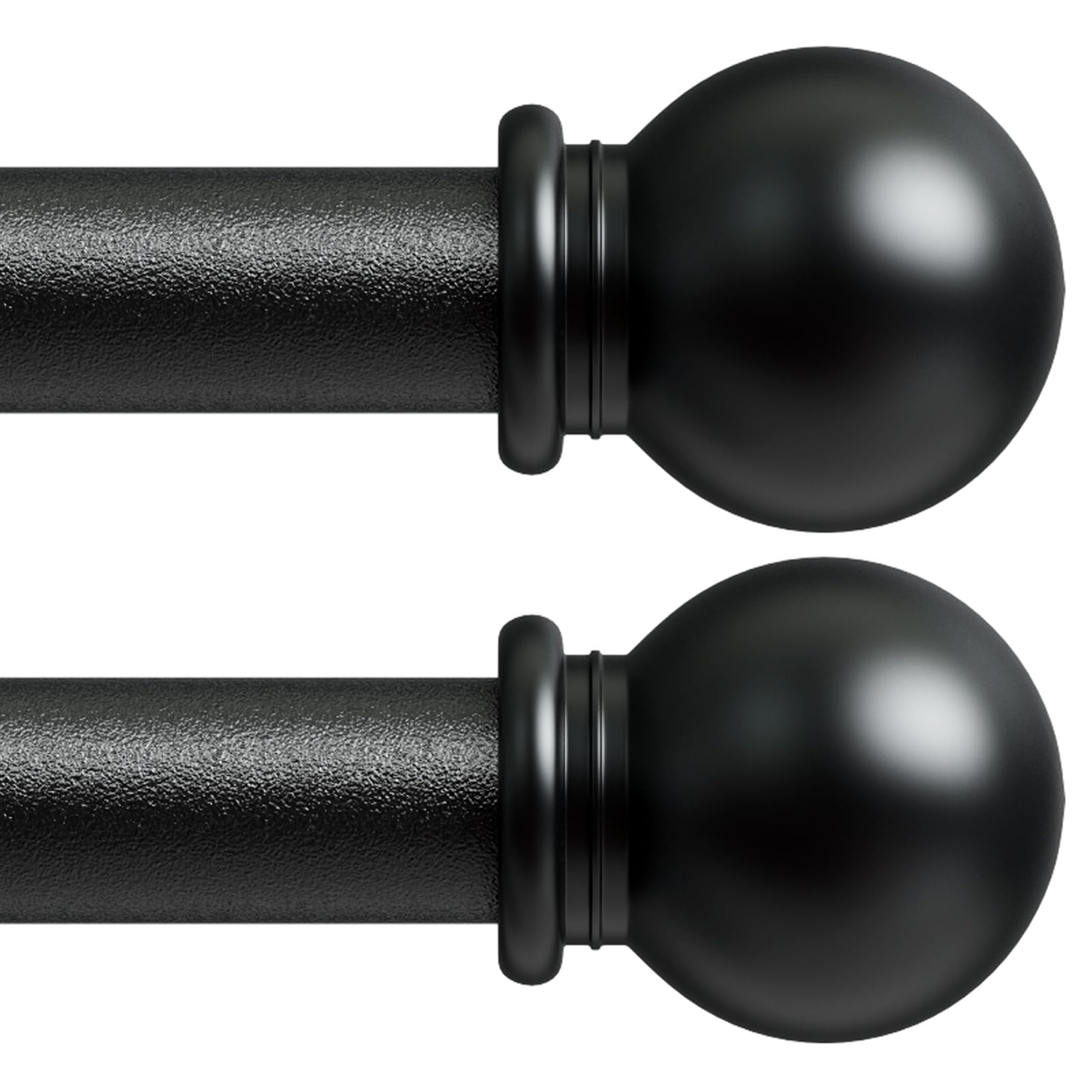 2 Pack Curtain Rod 48 to 84 inch, Adjustable 5/8 Diameter Decorative Drapery Rod Set of 2, Heavy Duty Metal Standard Curtain Rod for Bedroom, Living Room, Black