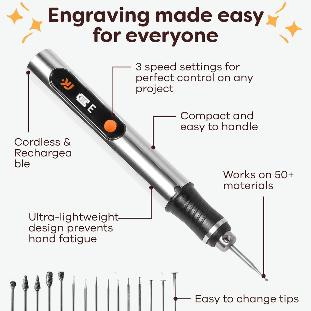 Resparked Customizer Engraving Pen: Ultimate Cordless Portable for Artists & DIYers - Engrave 50+ Surfaces - Beginner Friendly - Rechargeable - Free 30 Bits & Mastery Guide