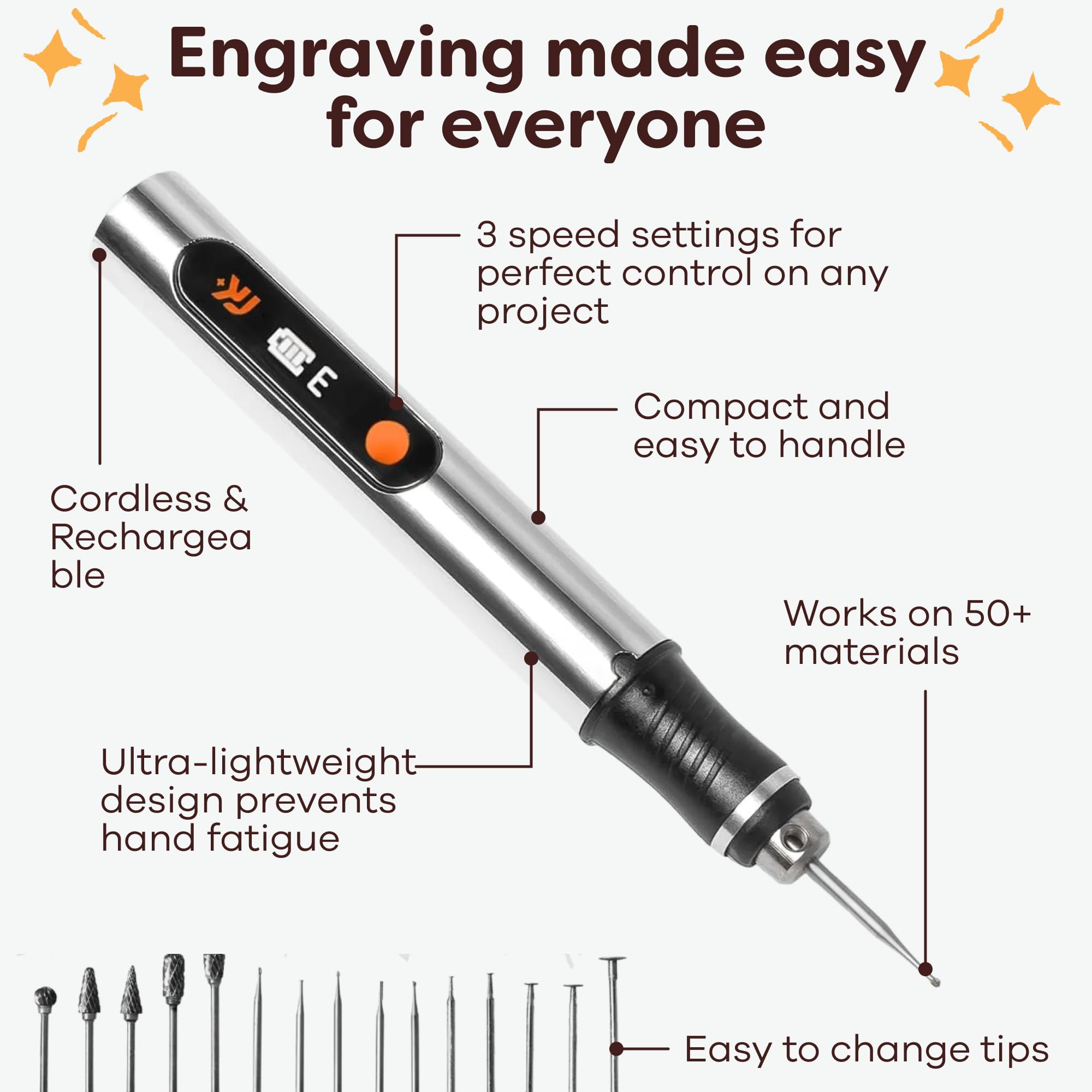 Resparked Customizer Engraving Pen: Ultimate Cordless Portable for Artists & DIYers - Engrave 50+ Surfaces - Beginner Friendly - Rechargeable - Free 30 Bits & Mastery Guide