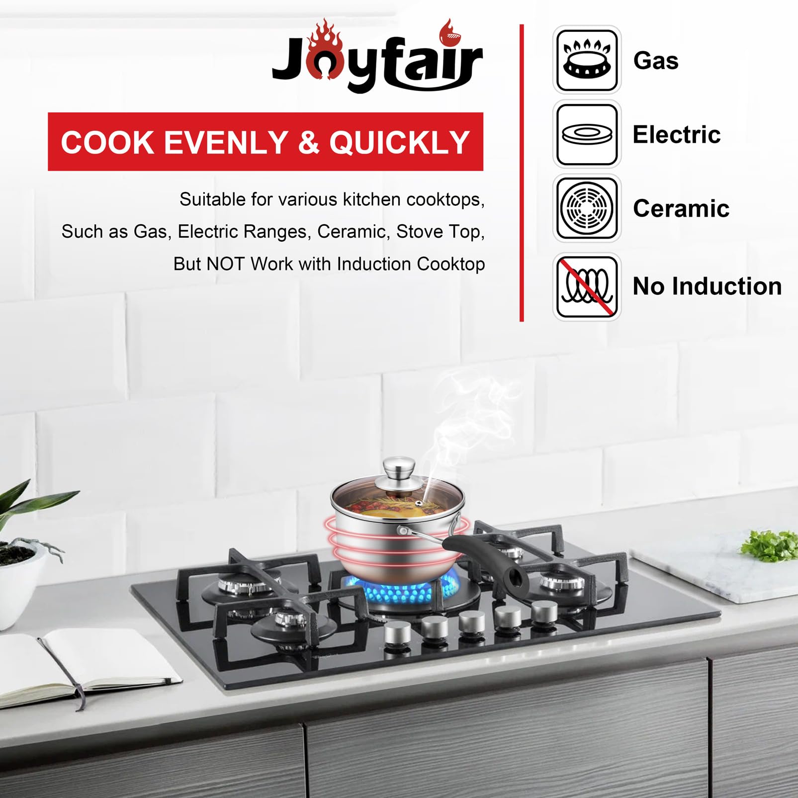 1 Quart 18/10 Stainless Steel Saucepan, Joyfair Small Sauce Pot with Lid for Multipurpose, Cooking Spaghetti, Warming Milk, Boiling Soup, Extra Pan Wall & Heat-Proof Bakelite Handle, Dishwasher Safe