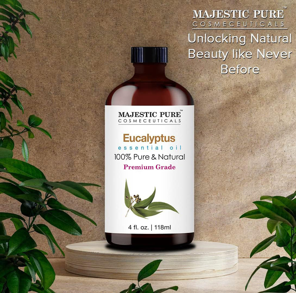 Majestic Pure Eucalyptus Essential Oil - Huge 118 ml (Set of 2) - 100% Pure and Natural Oil for Soap Making Scent- Premium Grade with Glass Dropper