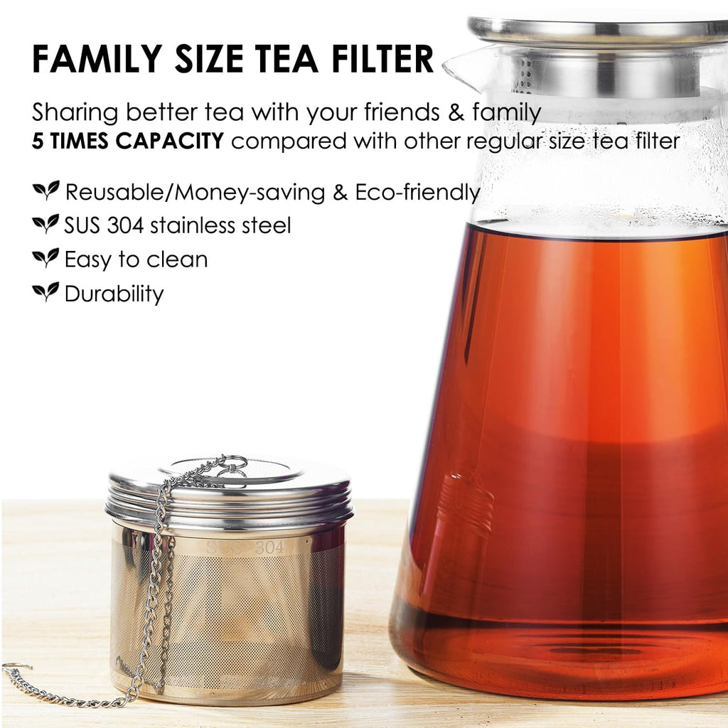 TEEMADE Extra Large Tea Infuser -304 Stainless Steel with Threaded Lid & Chain Hook-Perfect for Loose Leaf Tea,Cooking,Herbs,Iced Tea & Soup - Extra Fine Mesh Tea Strainers
