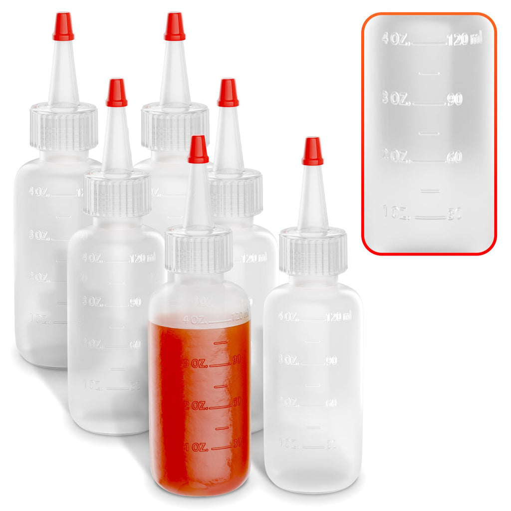 6 Pcs Small Squeeze Bottles for Liquids – 4oz Clear Small Squeeze Bottle for Sauces, Oils, Salad Dressing, Ketchup, Mustard, Pancake Batter, Dishwasher Safe – Precise Dispensing for Cooking and Crafts
