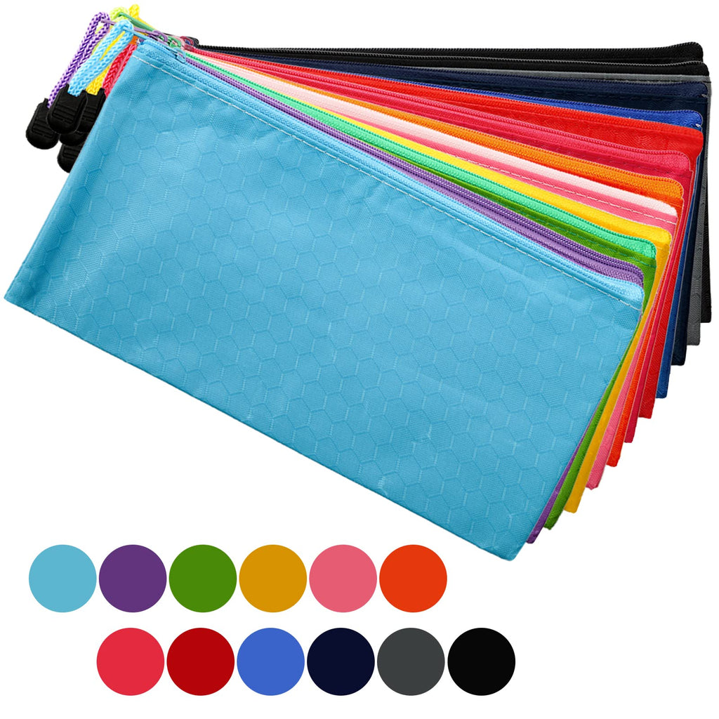 SOUJOY 36PCS Zipper Pencil Pouches, 9'' x 4.7'' PVC Multicolor Zip File Bags, 12 Colors Waterproof Pen Case for Bills, Cosmetics, Travel Storage, School and Office Supplies