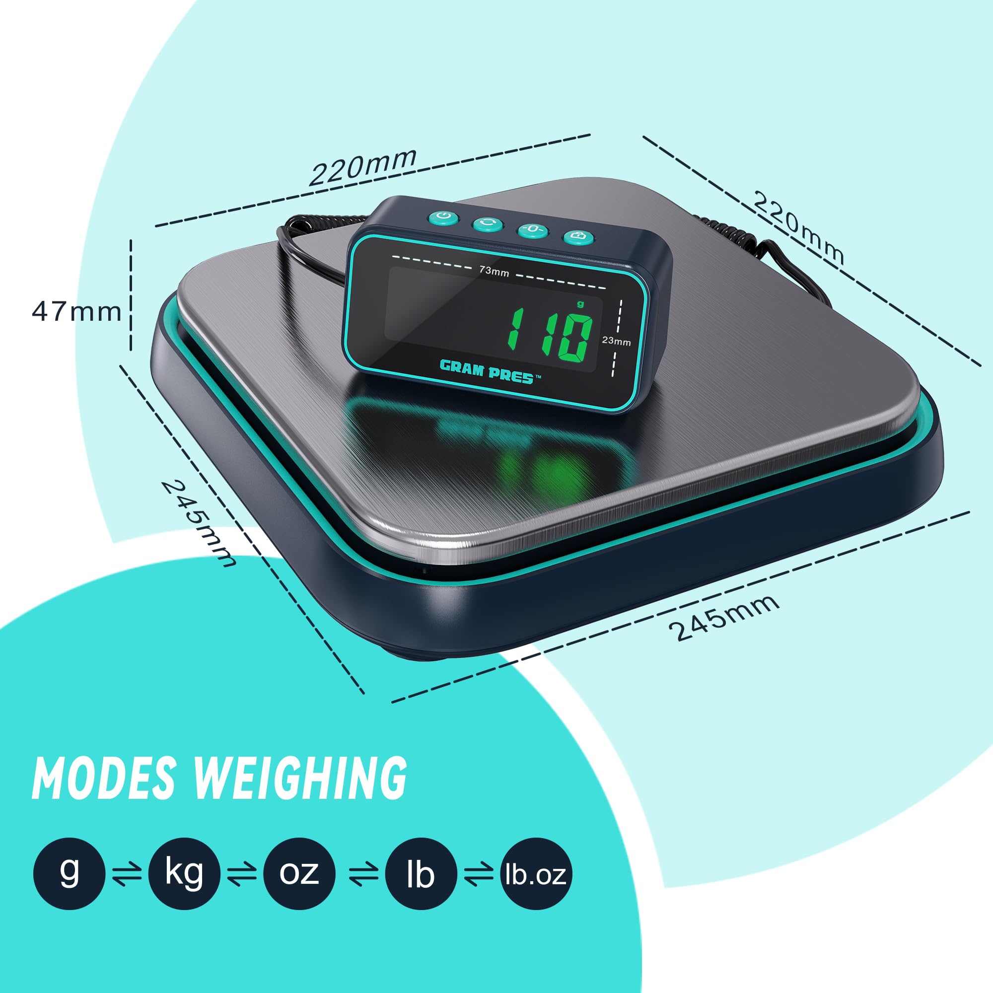 GRAM PRES Digital Shipping Scale, 86 lbs/0.1oz Highly Accurate Postal Scale for Packages with Hold/Tare/Separate LCD Display，Stainless Steel Postage Scale，Package Scale for Small Business, Mail