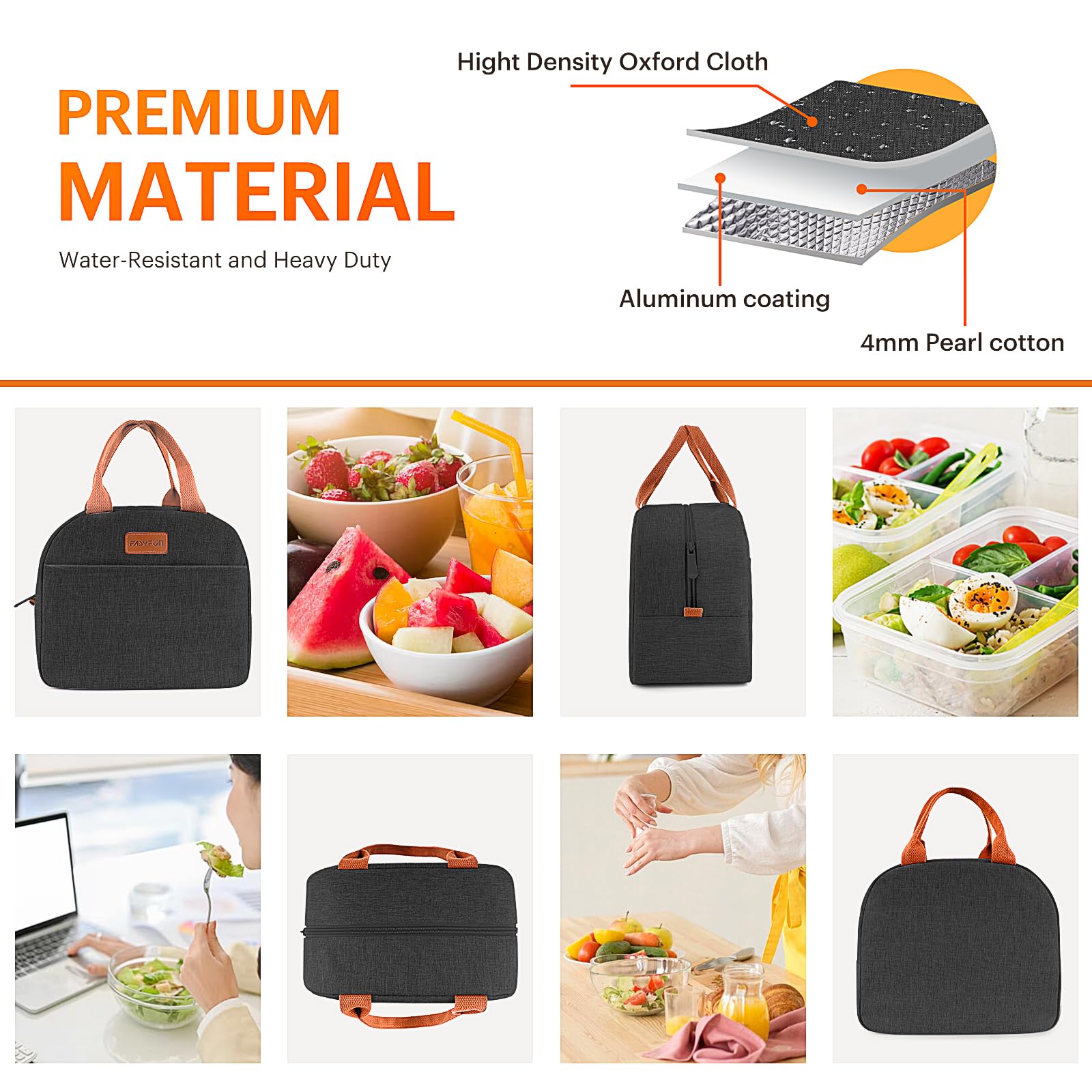 Lunch Bag for Women & Men Adult Insulated Lunch Box, Small Leakproof Cooler Food Lunch Containers Reusable High Capacity Lunch Tote Bags for Work, Travel, Outdoor