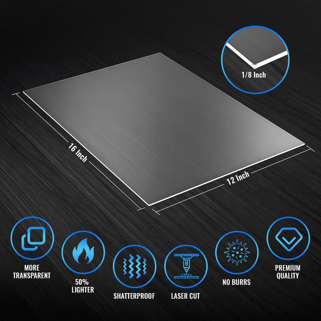 Langaelex Acrylic Sheets - 2 Pack of 12x16 1/8" Thick Clear Cast Plexiglass for Picture Frame Glass Replacement, Projects Display & Painting - Laser Cut for Smooth Edges
