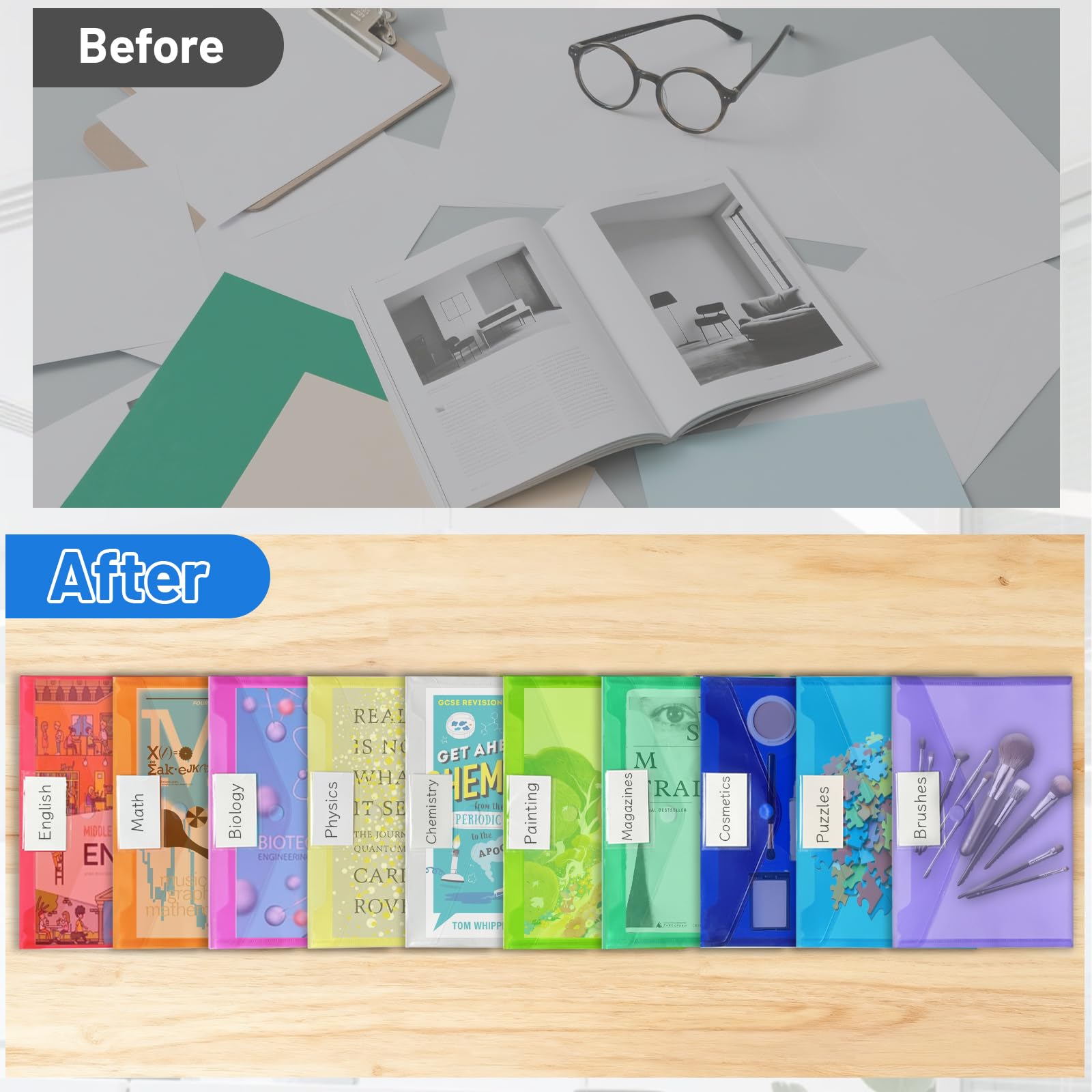 40 Pack A4 Plastic File Folders, Poly Document Folders Clear Files Envelope, Waterproof Plastic Wallets with Label and Snap Button for School Home Office Organization (10 Colors Letter Size)