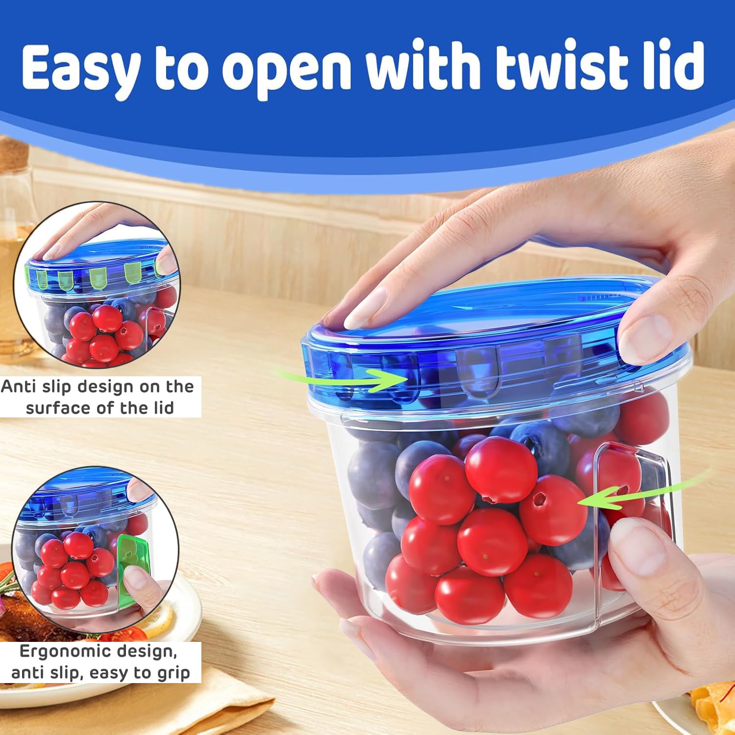 Deli Food Storage Containers with Airtight Lids (10 Sets - 16 oz), Meal Prep Containers with Lids Reusable, Stackable, Suitable for Lunch, Salad, Leftover, Soup, Oats, Ice Cream