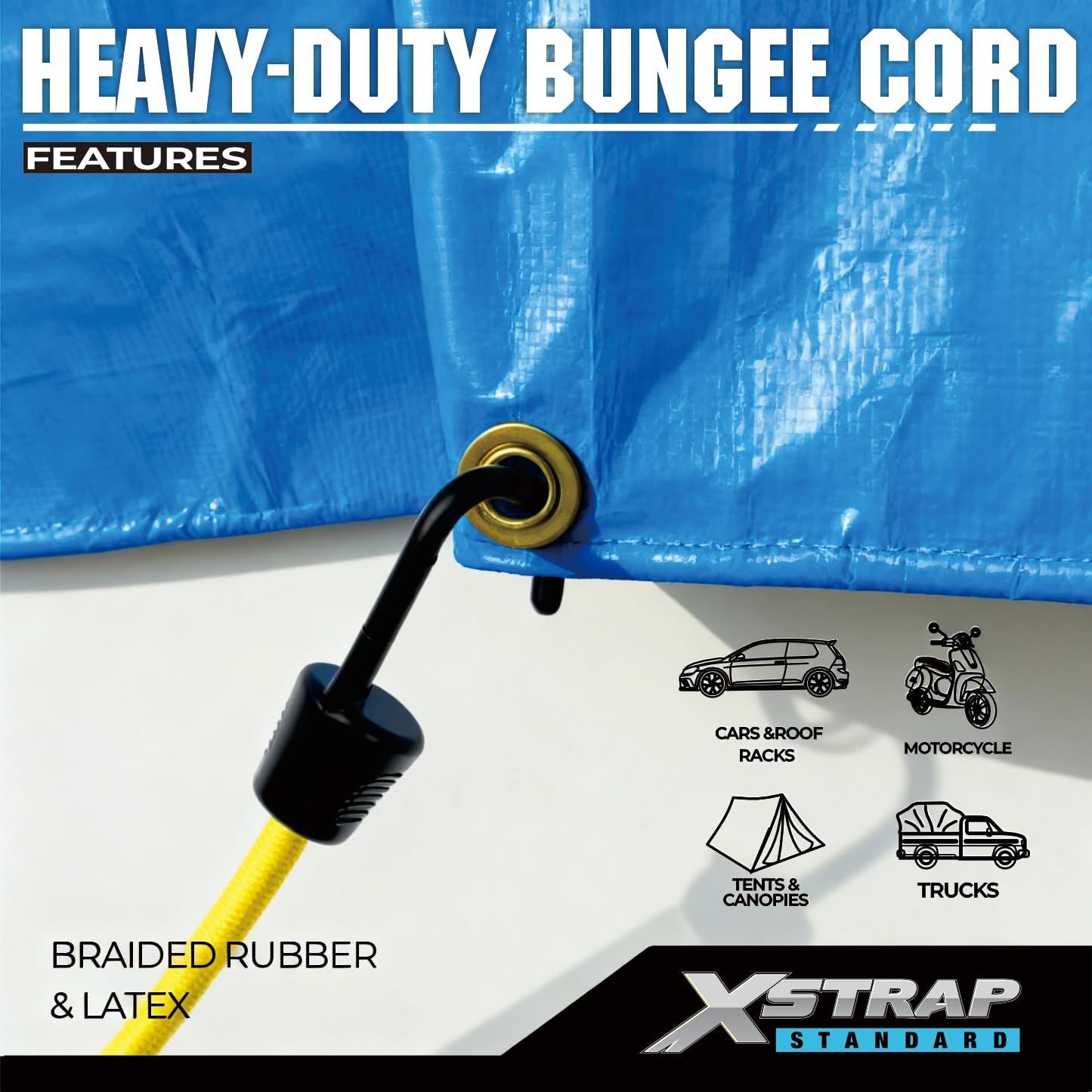 XSTRAP STANDARD 20 Pieces Premium Bungee Cords Assortment - Includes 20”, 24”, 30”, 35”, 40” Bungee Cords with Hooks