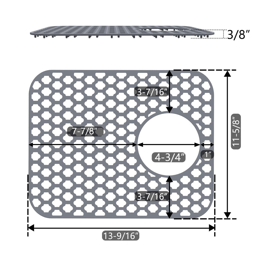 BEHOK 2 Pack Silicone Sink Protector for Kitchen Sink Bathroom Sink 13.58"x 11.6" Sink Mat, Non-Slip and Durable Silicone Sink Grid, Rear Drain (Gray)