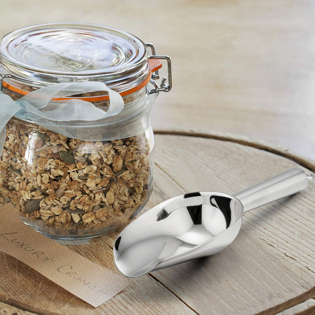 Mini Ice Scoop Set of 2, E-far 3 Ounce Stainless Steel Scoops for Ice Cube/Candy/Flour/Sugar, Metal Utility Scoops for Canisters, Baking, Kitchen Pantry, Rust Free & Dishwasher Safe