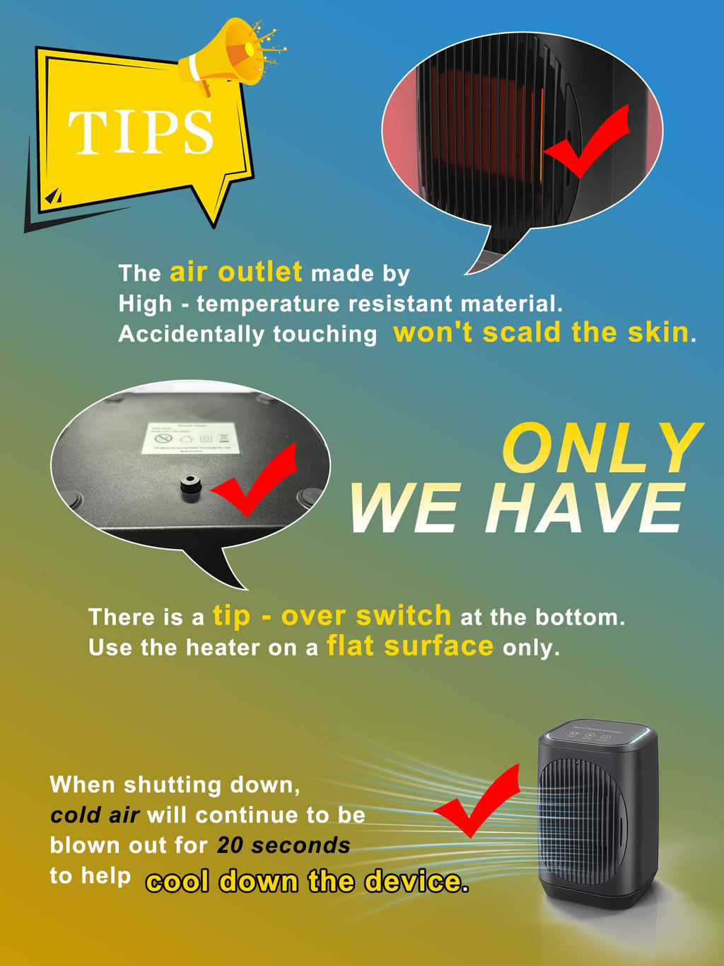 iFeiFan Indoor Electric Space Heater, 1500W Portable Electric Heaters with Overheating Protection, 3 Modes, 70° Oscillation, Remote, PTC Ceramic Fast Safety Small Heater (Black)