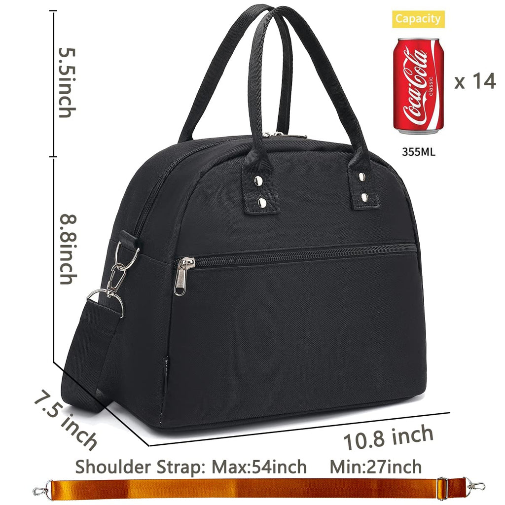 FlowFly Insulated Lunch Bag with Adjustable & Removable Shoulder Strap for Women, Men, and Kids, Large and Reusable, Handle, Work and School Travel Tote and Meal Prep Organizer,Black