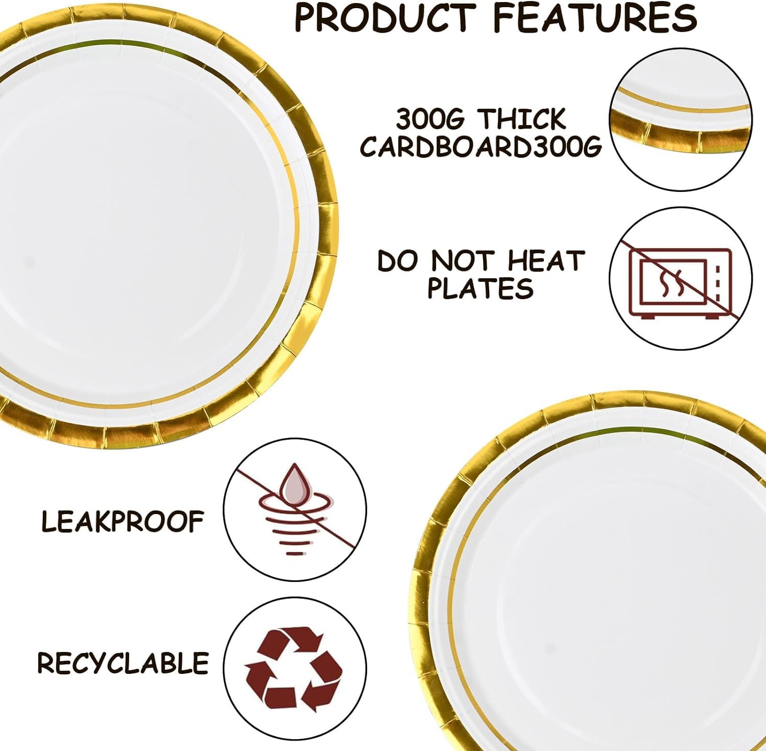 100 Pieces 7 Inches Disposable Paper Plates, Elegant Gold Rimmed Paper Plates Bulk, Round Party Plates for Wedding Birthday Baby Shower Graduction BBQ Picnic Holiday Decorations
