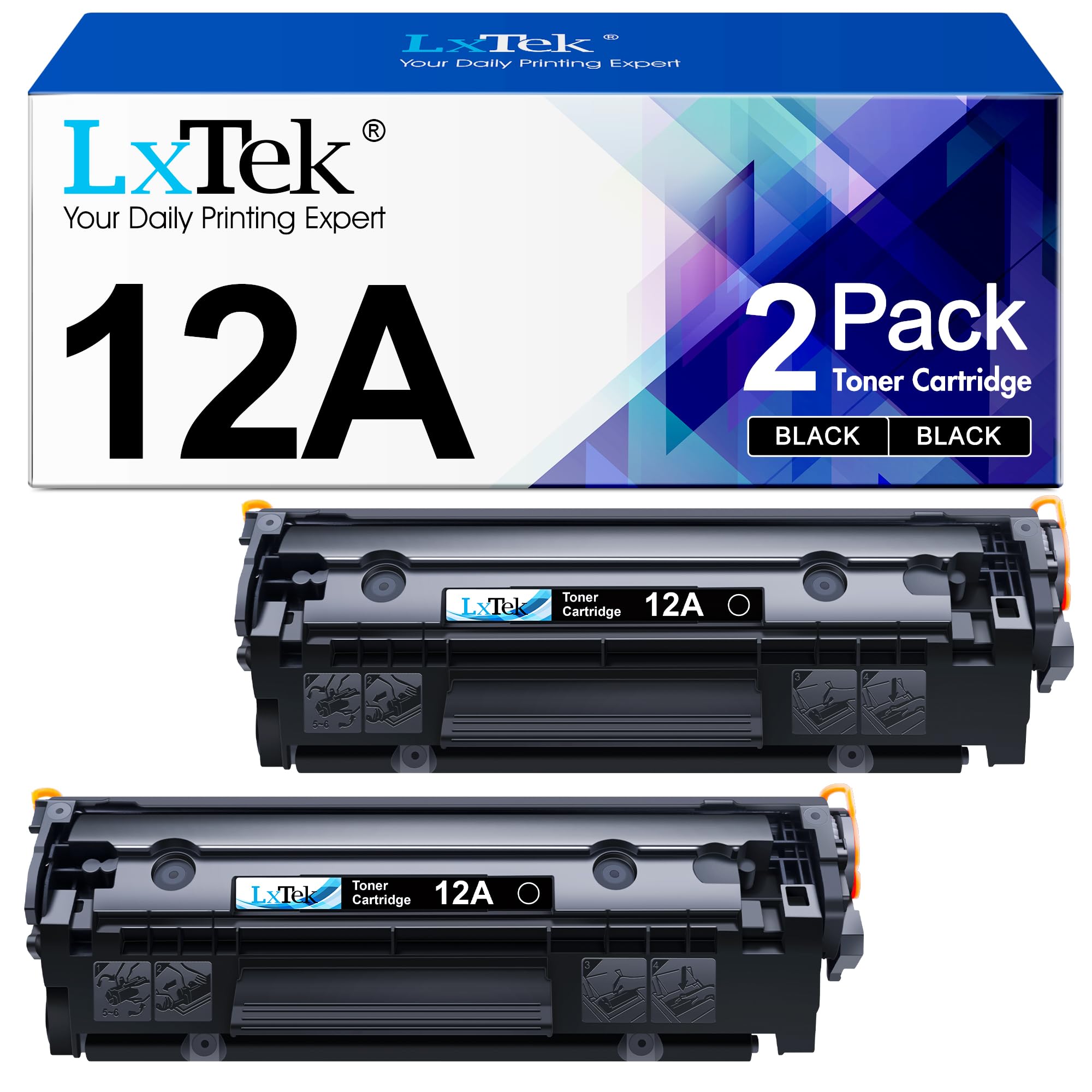 LxTek Compatible Toner Cartridge Replacement for HP 12A Q2612A Compatible with LaserJet 1012 1022 1020 1018 1022N 1010 3015 3050 3030 3052 3055 M1319F Printers (2 Black, High Yield)
