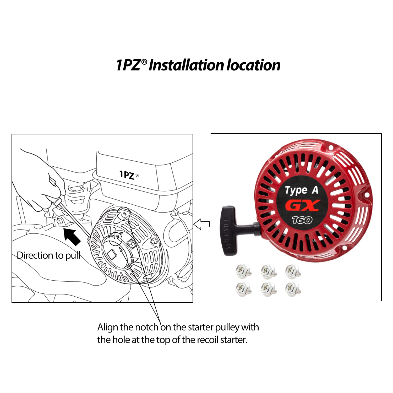 1PZ GX1-EN3 Recoil Pull Starter Replacement for Honda GX120 GX160 GX200 5.5 HP 6.5 HP Engine 28400-ZH8-013YA