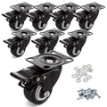 8 Set 2" Caster Wheels, Casters with Brake Heavy Duty Locking Casters with Polyurethane (PU) Wheels, Swivel Plate Castor Wheels for Cart, Furniture, Workbench