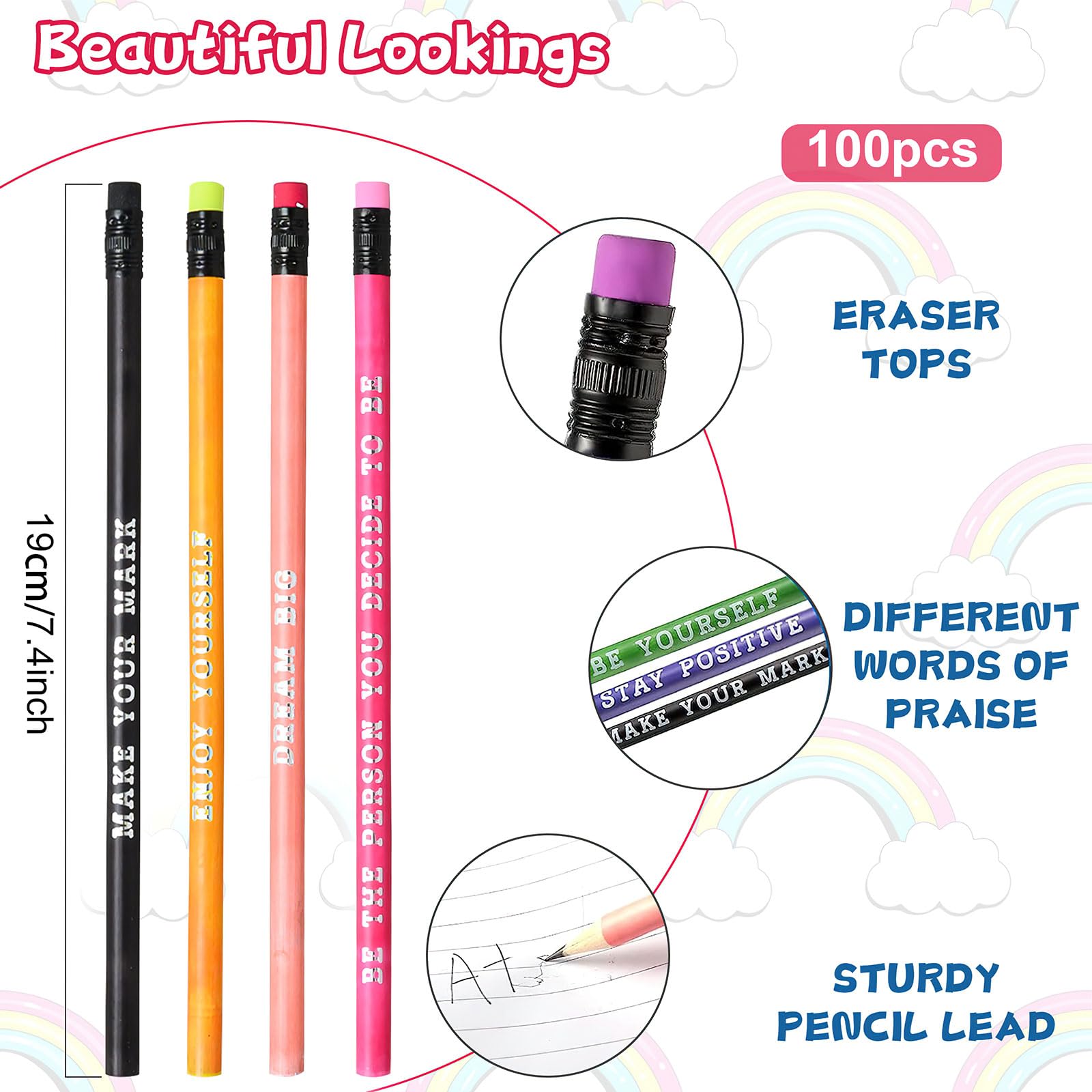 100 Pcs Inspirational Pencils Color Changing Mood Pencil Motivational Pencils with Motivational Sayings for Classroom, Colorful PencilMood Pencil HB Changing Pencilfor Kids Classroom Student Reward