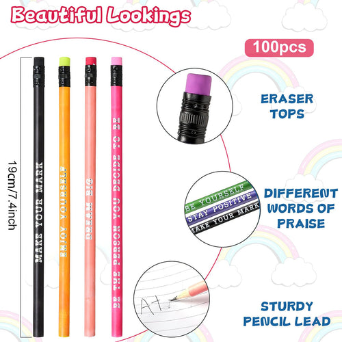 100 Pcs Inspirational Pencils Color Changing Mood Pencil Motivational Pencils with Motivational Sayings for Classroom, Colorful PencilMood Pencil HB Changing Pencilfor Kids Classroom Student Reward