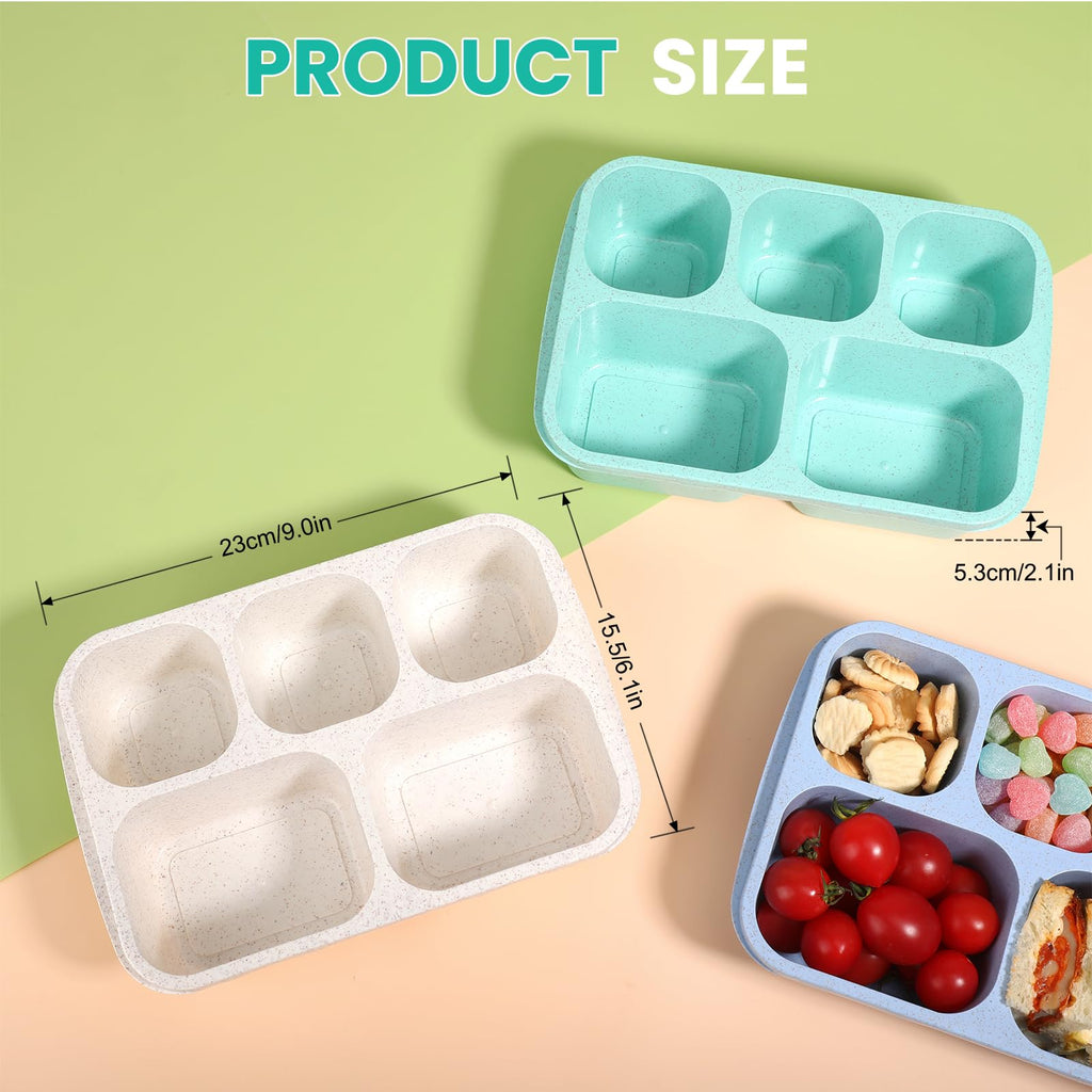 Snack Containers, 4 Pack Lunch Box, Snack Box Containers Reusable for Kids and Adults, 5 Compartment Meal Prep Food Storage Containers for School, Work, Travel(Wheat)