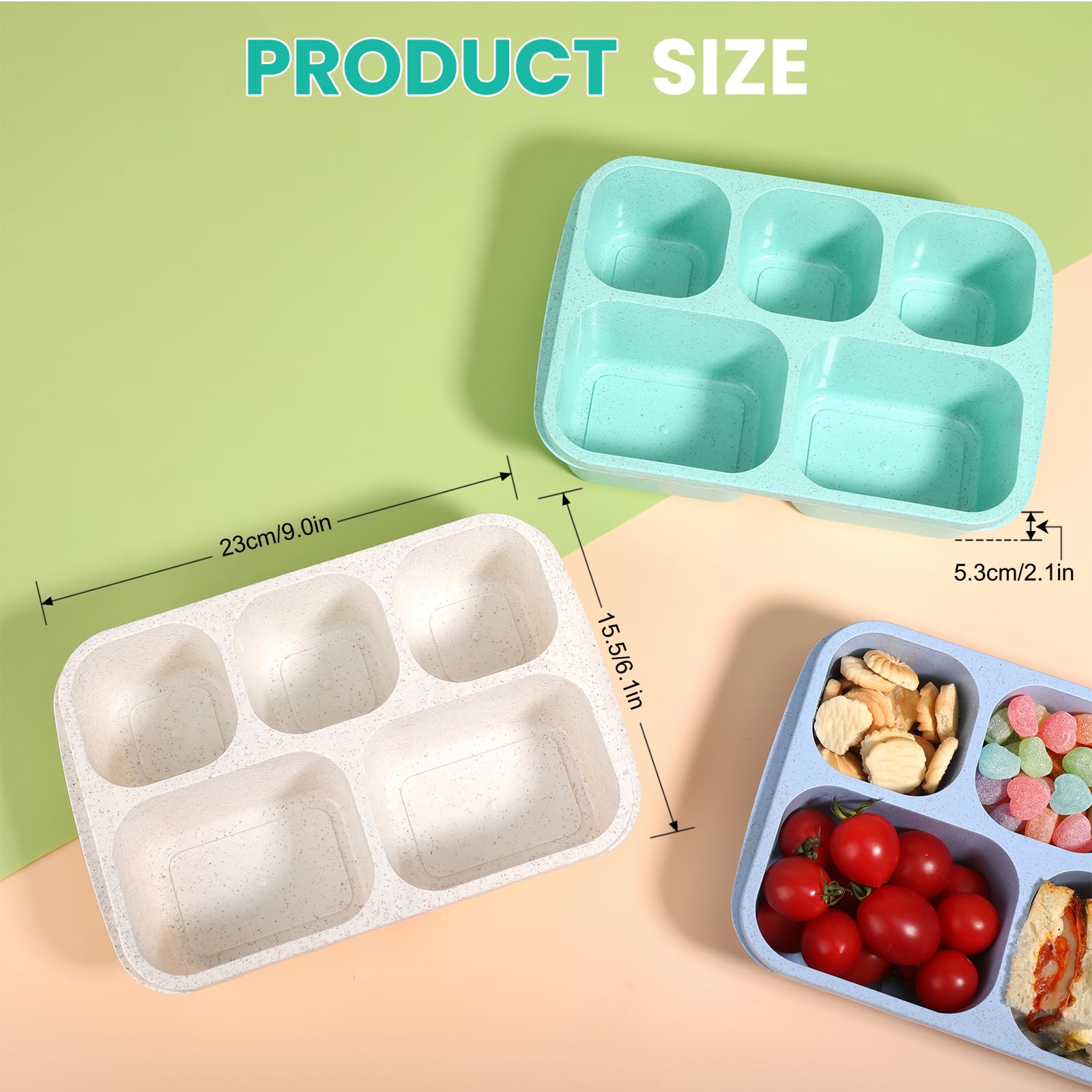 Snack Containers, 4 Pack Lunch Box, Snack Box Containers Reusable for Kids and Adults, 5 Compartment Meal Prep Food Storage Containers for School, Work, Travel(Wheat)