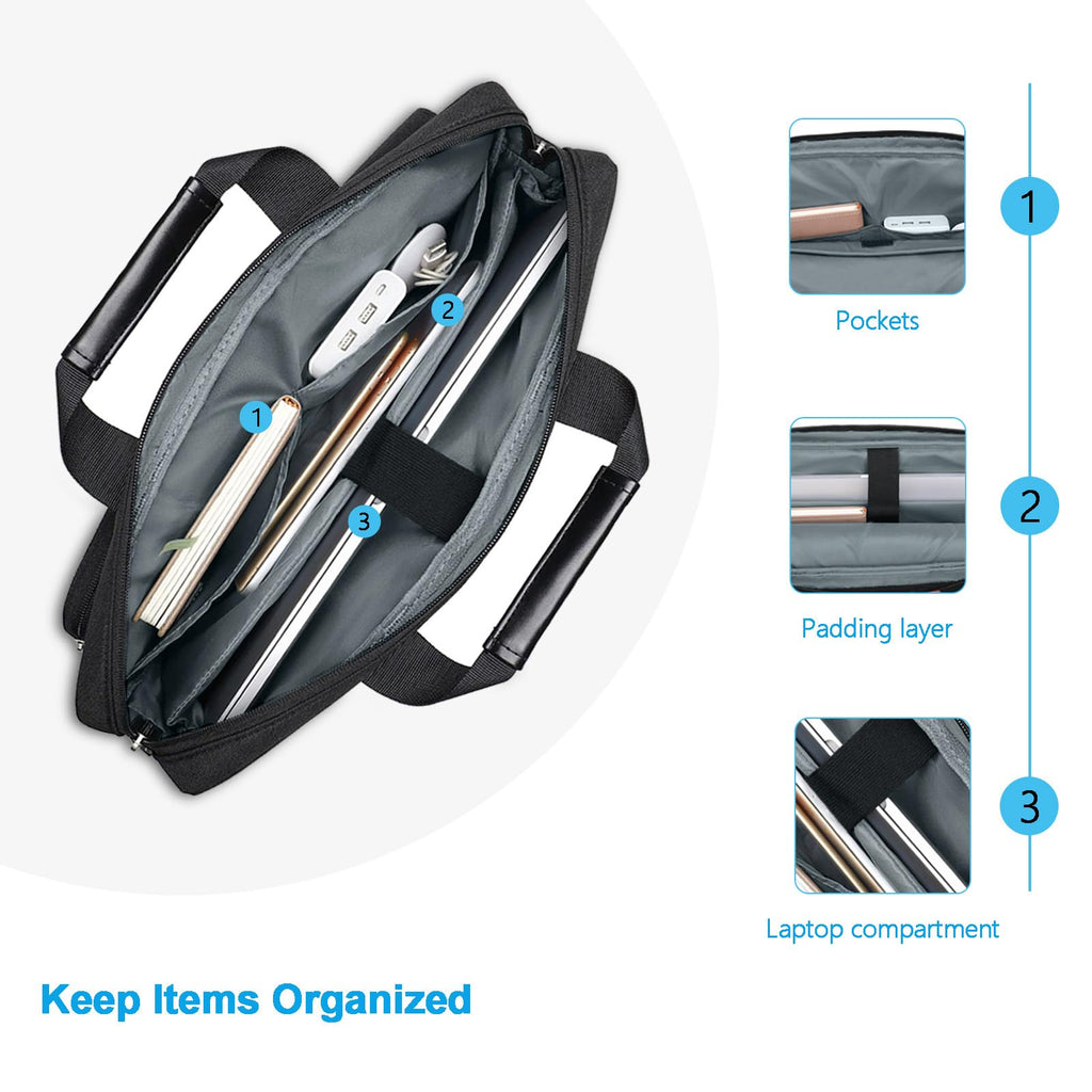 MOSISO Laptop Bag 13.3 inch, 13-13.3 inch Computer Shoulder Bag Compatible with MacBook Air/Pro 13/Pro 14, HP Dell ASUS Notebook &2 Raised&1 Flapover&1 Horizontal Pocket&Handle&Belt, Black