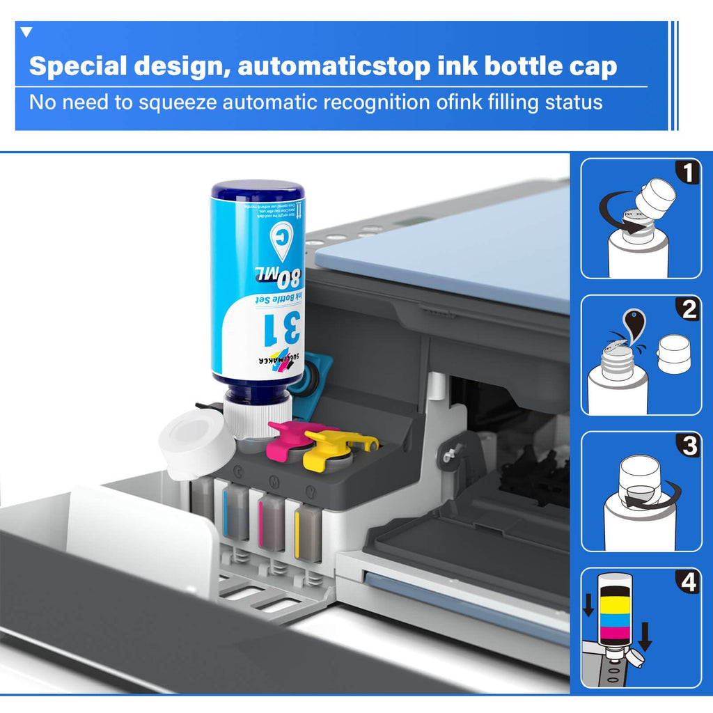 32XL Black Ink Bottle, 31 Ink Bottle Set Compatible Replacement for HP Smart Tank 6001 5101 7301 7602 5000 5103 7300 Ink Refill, 31 32XL Ink Bottles Set for Smart Tank Plus 651 551 All-in-One Printer