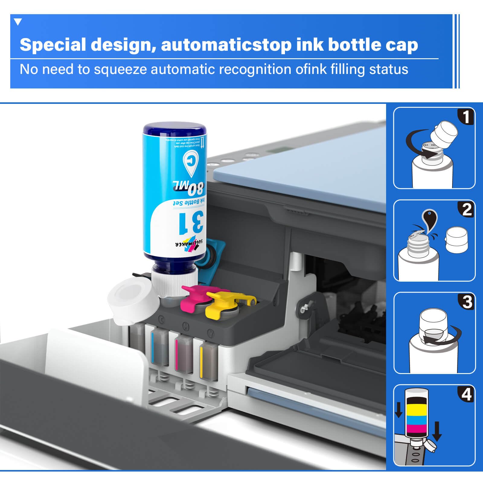 32XL Black Ink Bottle, 31 Ink Bottle Set Compatible Replacement for HP Smart Tank 6001 5101 7301 7602 5000 5103 7300 Ink Refill, 31 32XL Ink Bottles Set for Smart Tank Plus 651 551 All-in-One Printer