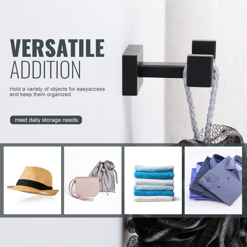 Double Bathroom Towel Hook Black: iVIGA Matte Black Towel Holder Modern- Heavy Duty Robe Hooks for Wall - Stainless Steel Shower Towel Hanger