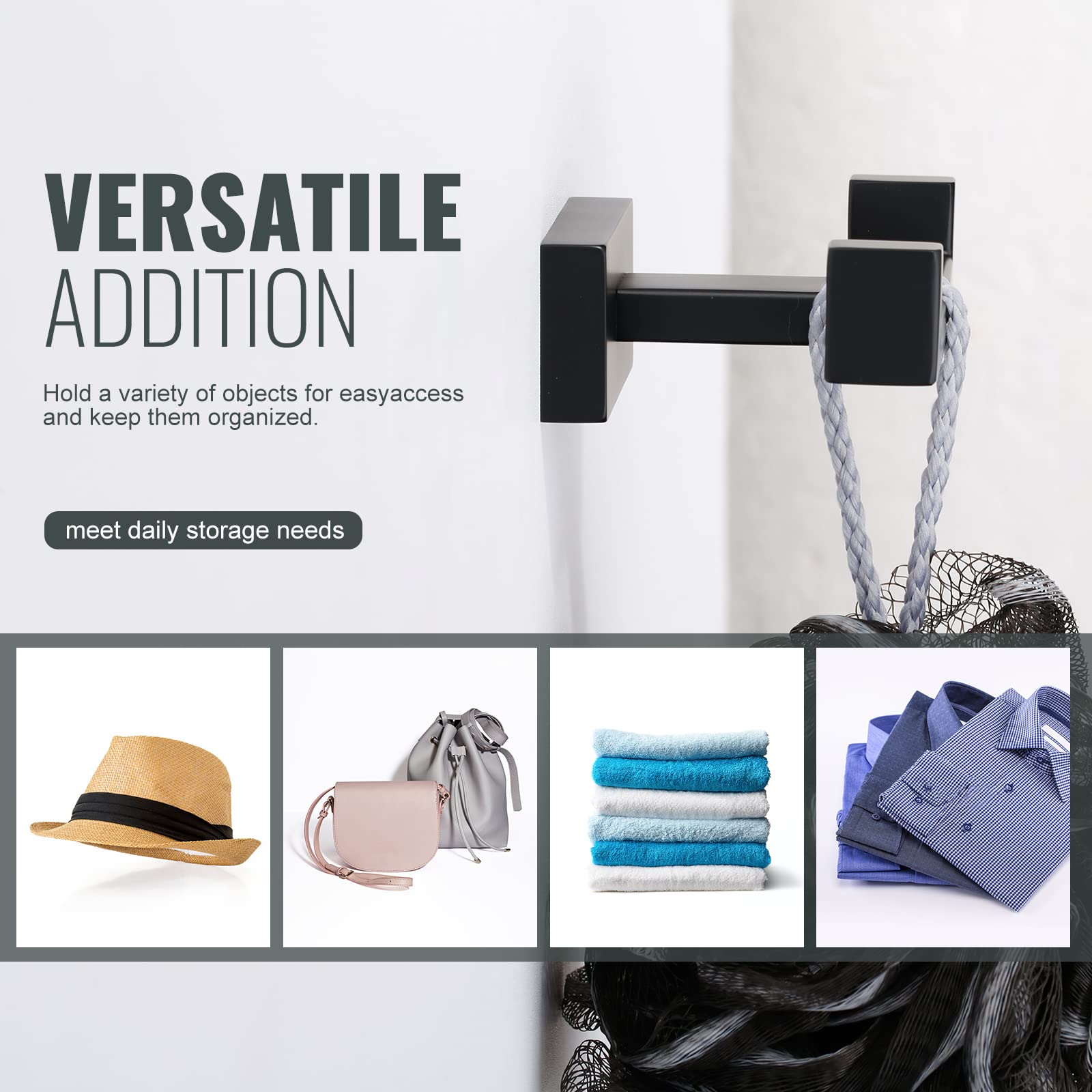 Double Bathroom Towel Hook Black: iVIGA Matte Black Towel Holder Modern- Heavy Duty Robe Hooks for Wall - Stainless Steel Shower Towel Hanger