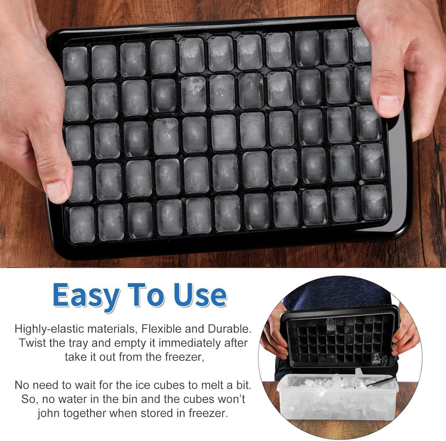 ARTLEO Ice Cube Tray with Lid and Bin for Freezer, Easy Release 55 Nugget Ice Cube Maker Tray & Mold, Ice Tray with Cover, Storage Container, Scoop. Flexable Durable Plastic, BPA Free