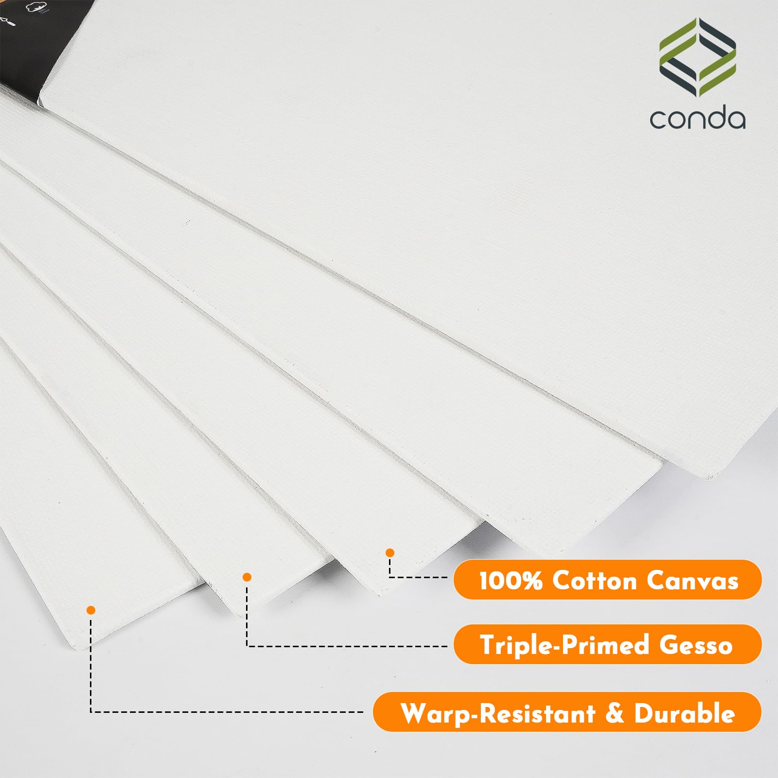 CONDA Canvas Boards for Painting, 8 x 10 inch, 12 Pack, 100% Cotton Canvas Panels, White Blank Canvases, Primed, Acid-Free, Artist Quality for Acrylic, Pouring Watercolor & Oil Painting