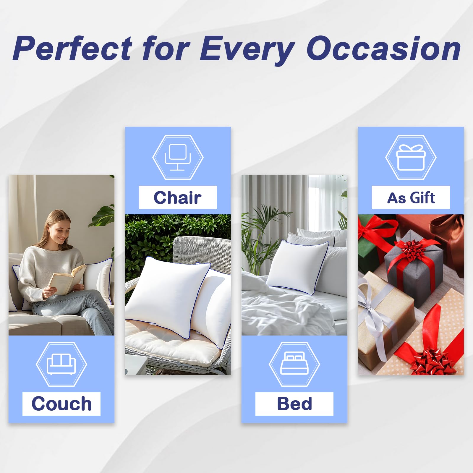 Wuuyuef 18x18 Pillow Inserts Set of 2, Hypoallergenic Machine Washable Fluffy Microfiber Cushions, Premium Soft Throw Pillow Stuffer for Couch, Sofa – White