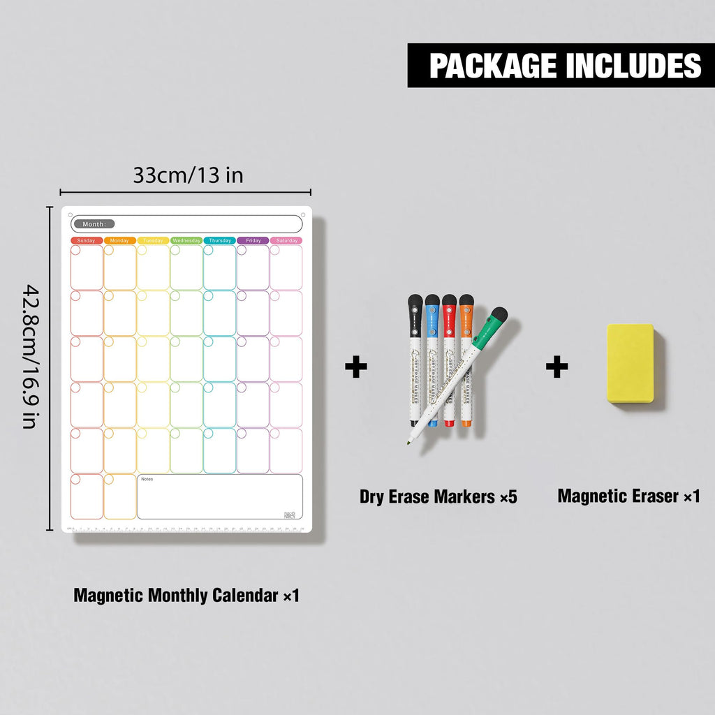 Mag-Fancy Vertical Magnetic Dry Erase Calendar for Refrigerator – Monthly Fridge Planner for Narrow & Side-by-Side Fridges, Fine Tip Markers, Strong Magnet, Reusable Family & Home Organizer