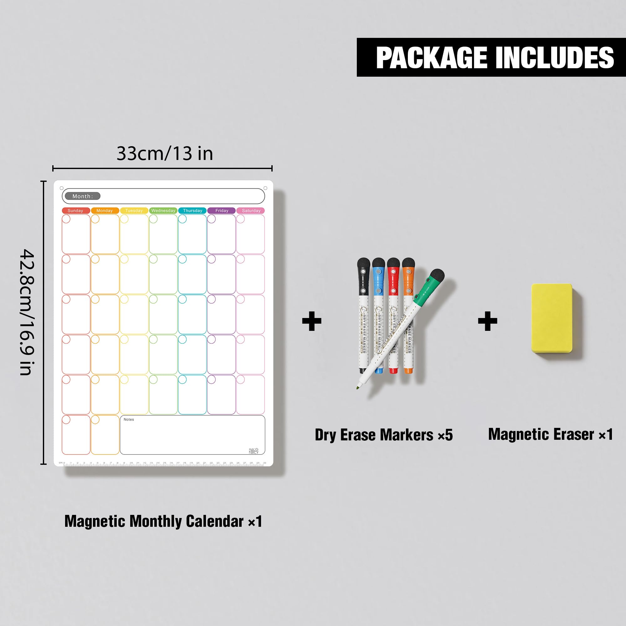 Mag-Fancy Vertical Magnetic Dry Erase Calendar for Refrigerator – Monthly Fridge Planner for Narrow & Side-by-Side Fridges, Fine Tip Markers, Strong Magnet, Reusable Family & Home Organizer