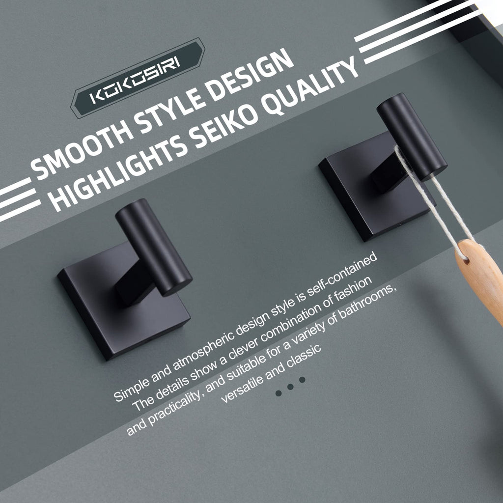 KOKOSIRI Robe Hook Bathroom Towel Coat Hooks Matte Black for Bath Kitchen Wall 2 Pack Stainless Steel B1013BK-P2