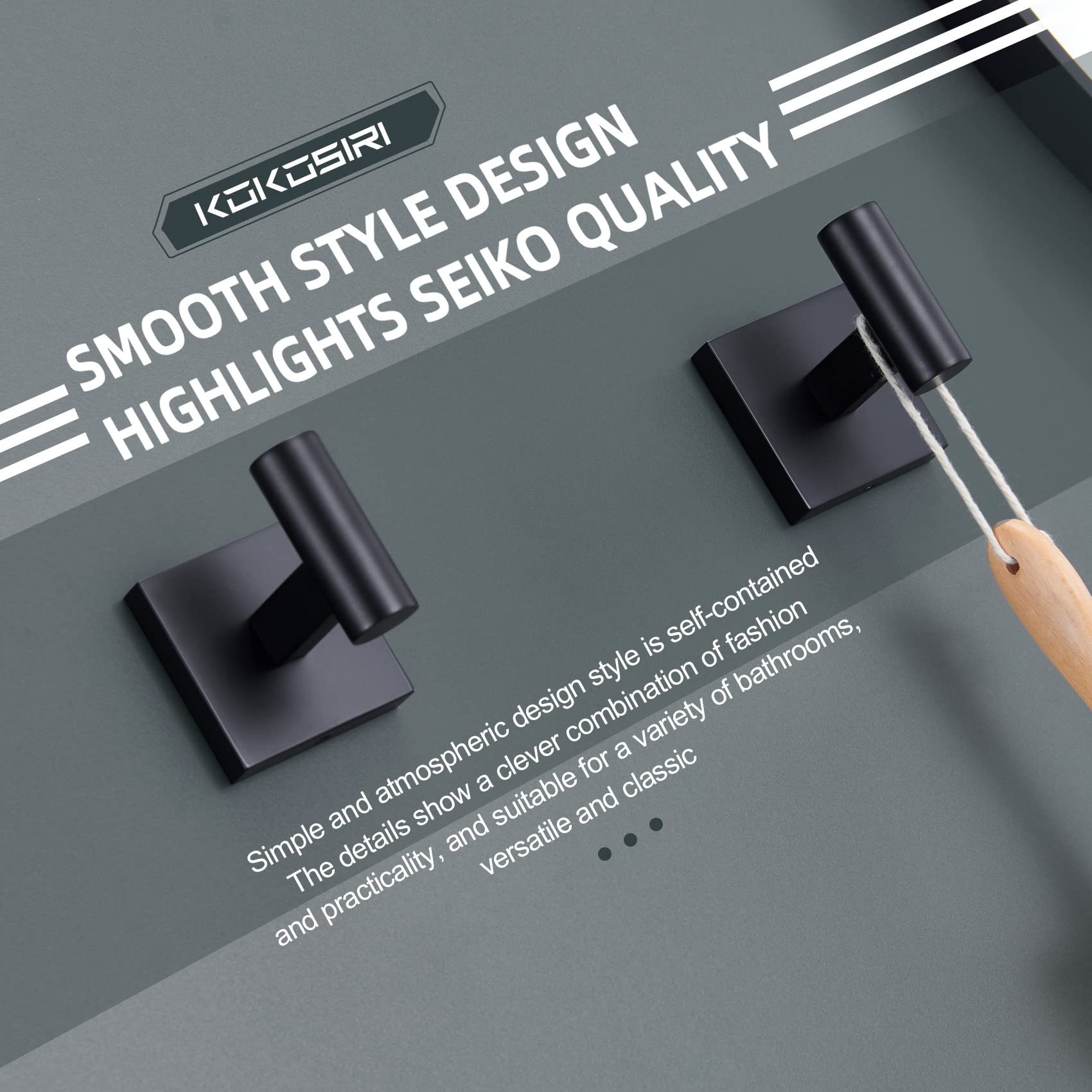 KOKOSIRI Robe Hook Bathroom Towel Coat Hooks Matte Black for Bath Kitchen Wall 2 Pack Stainless Steel B1013BK-P2