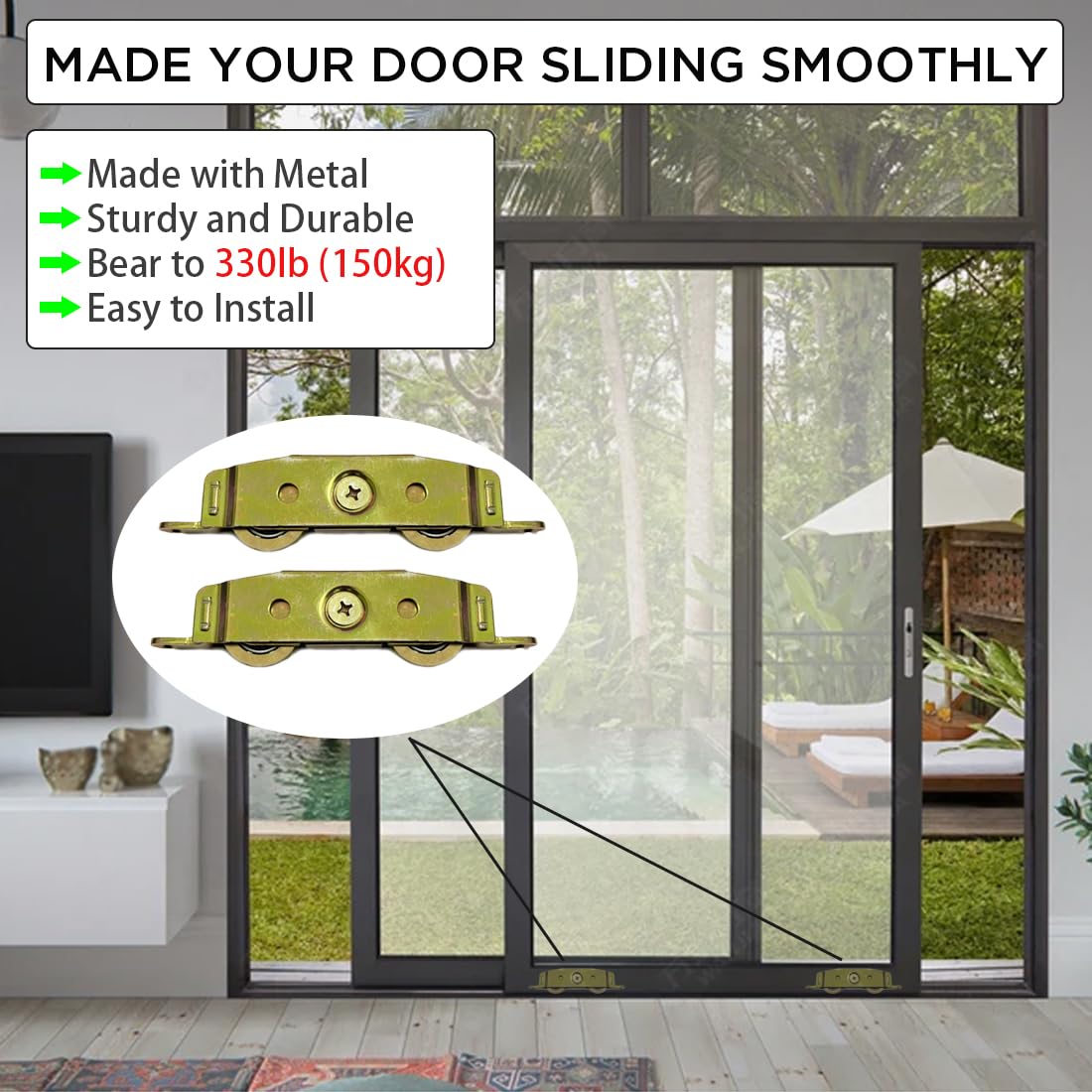2 Pack Sliding Glass Door Rollers Replacement, 1-1/4" Steel Ball Bearing Patio Door Wheels, Heavy Duty Tandem Wheels Assembly for Andersen, Truth Part #31761A, Jeld Wen, Milgard, Marvin, Peachtree
