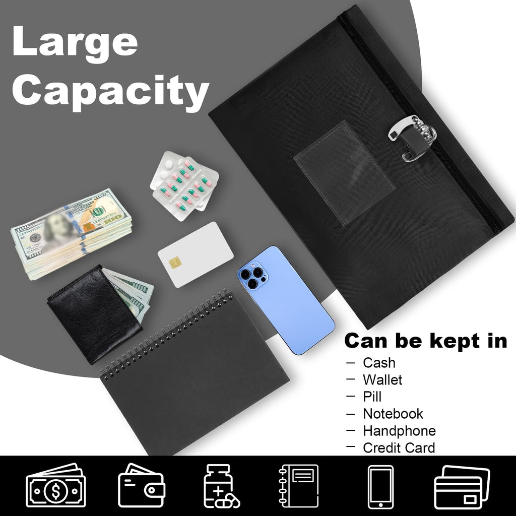 2 Pack Money Bag with Lock Oxford Locking Money Bag Lockable Cash Bags Black Money Bank Deposit Bag 8.3 x 11.4 inch Cashier Bags Document Bag with Lock 4 Keys for Business Bank