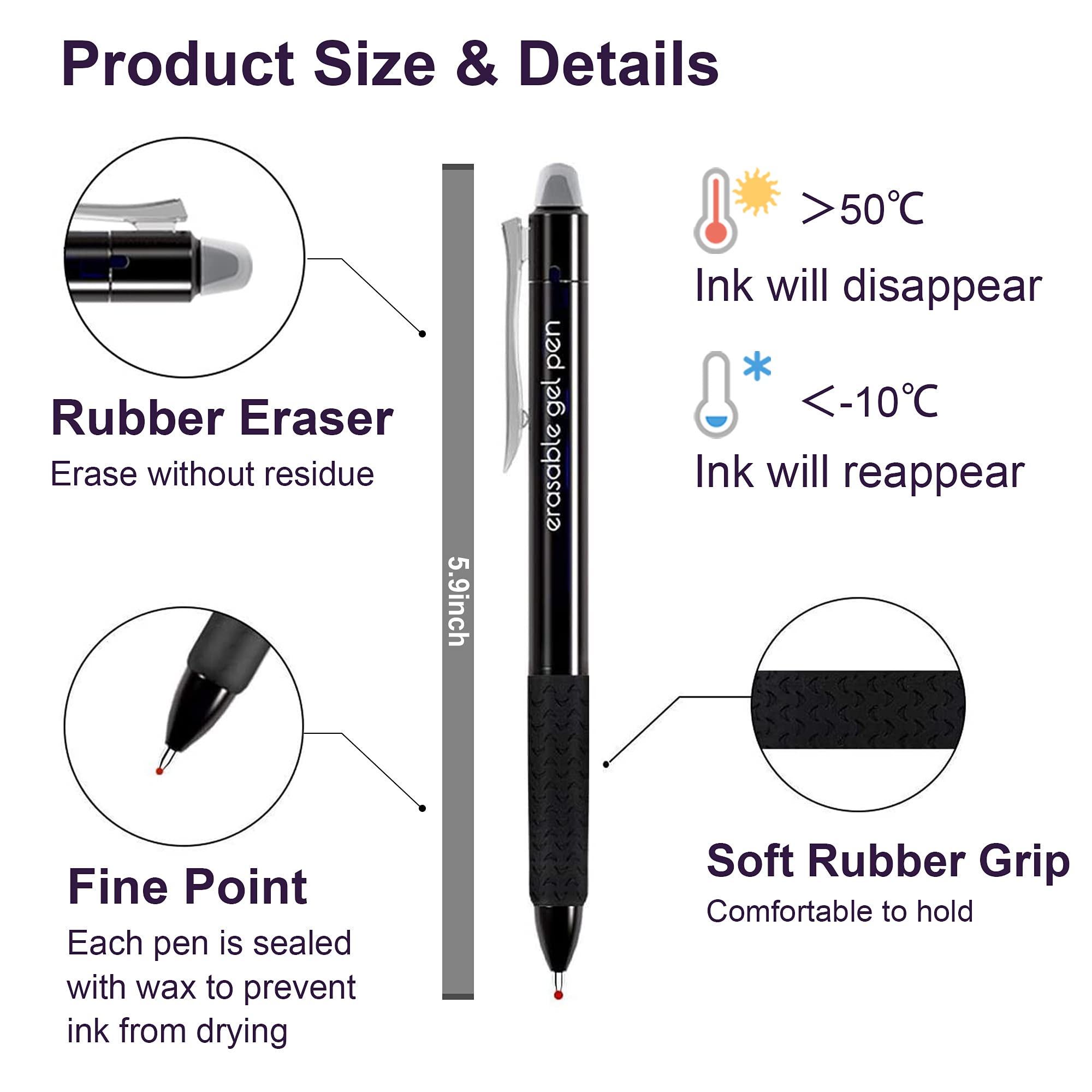 Erasable Gel Pens, 15 Pack Retractable Erasable Pens Clicker, Fine Point, Make Mistakes Disappear, 8 Black 7 Blue Inks for Writing Planner and Crossword Puzzles