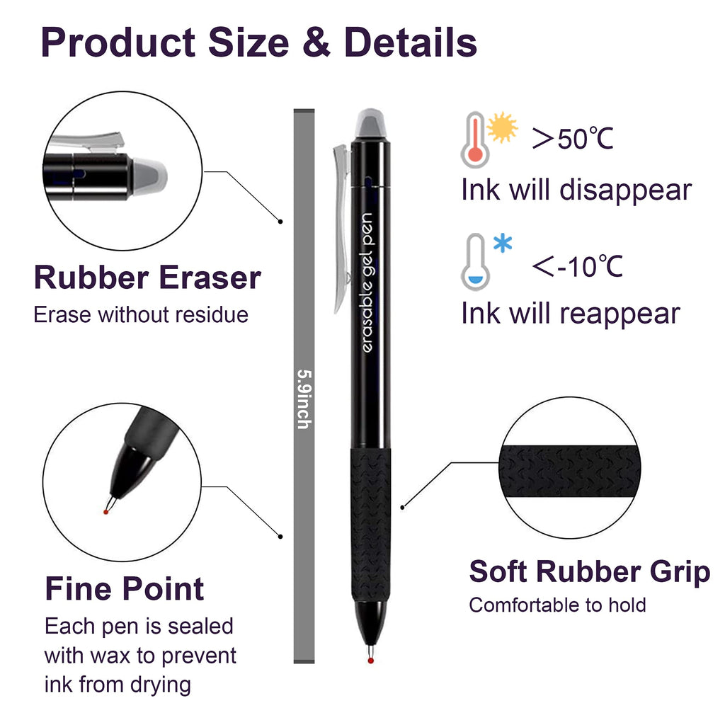 Erasable Gel Pens, 15 Pack Black Retractable Erasable Pens Clicker, Fine Point, Make Mistakes Disappear, Black Inks for Writing Planner and Crossword Puzzles