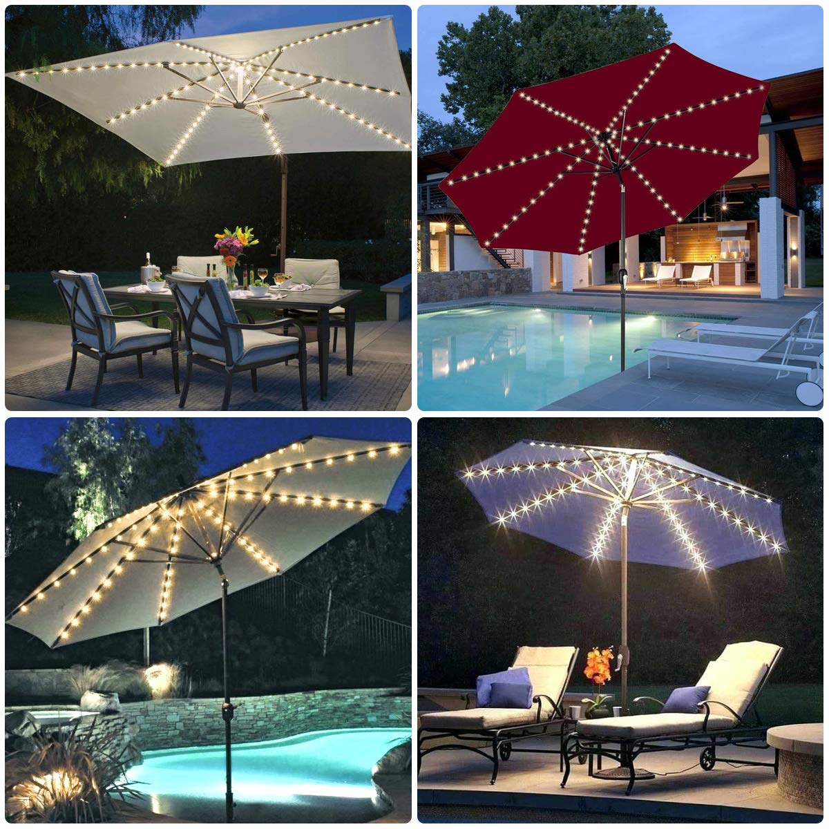 AMIR Patio Umbrella Lights, 104 LED String Lights with Remote Control, 8 Lighting Mode Umbrella Lights Battery Operated Outdoor Lighting for Patio Umbrellas Camping Tents or Outdoor
