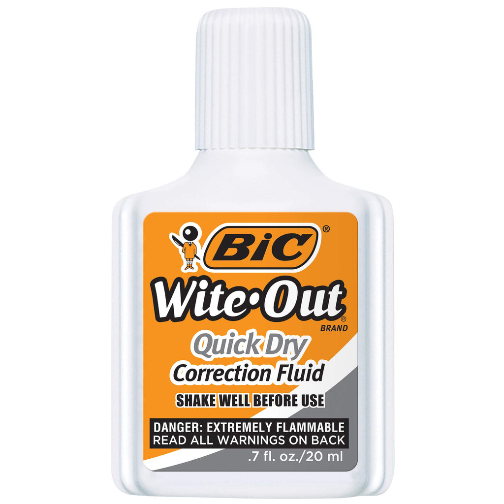 BIC Wite-Out Quick Dry Correction Fluid with Foam Brush for Precise Application, 12-Count in White