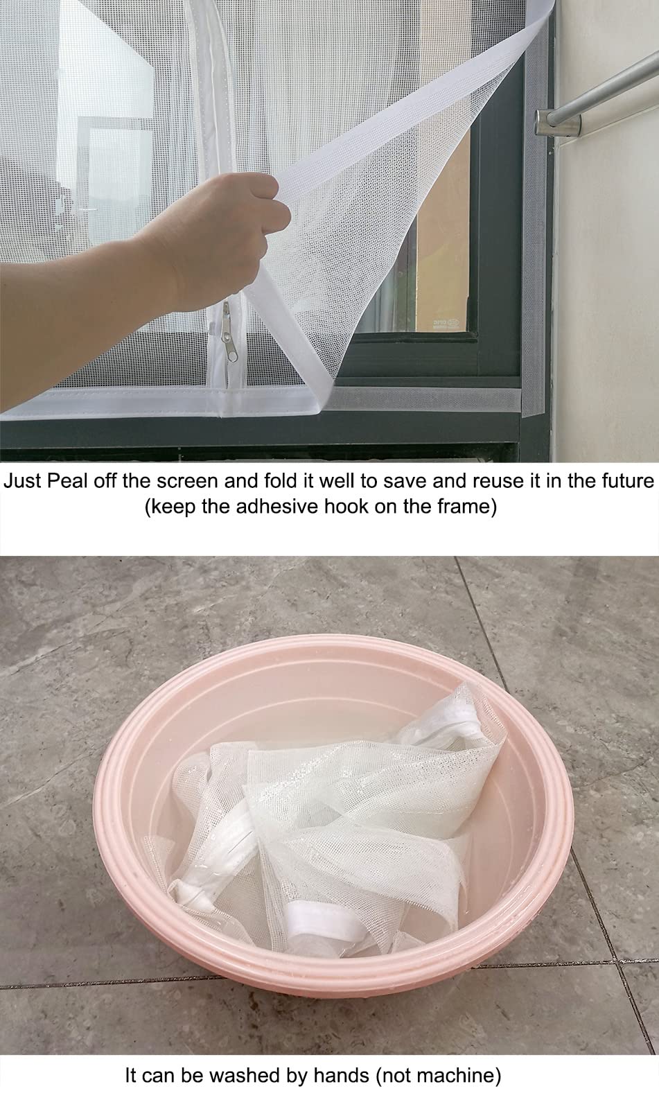 Mellroom Adjustable Window Screen, White 47" X 47" (120cm X 120cm) with Zipper Opening, Easy to Open Your Window,Replacement,