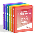 SUNEE 1/2 Inch Binders 3 Ring 6 Pack, 3 Ring Binders Half Inch Clear View PVC-Free (Fit 8.5x11 Inches) for School Binder or Office Binder Supplies, Classic 6 Colors