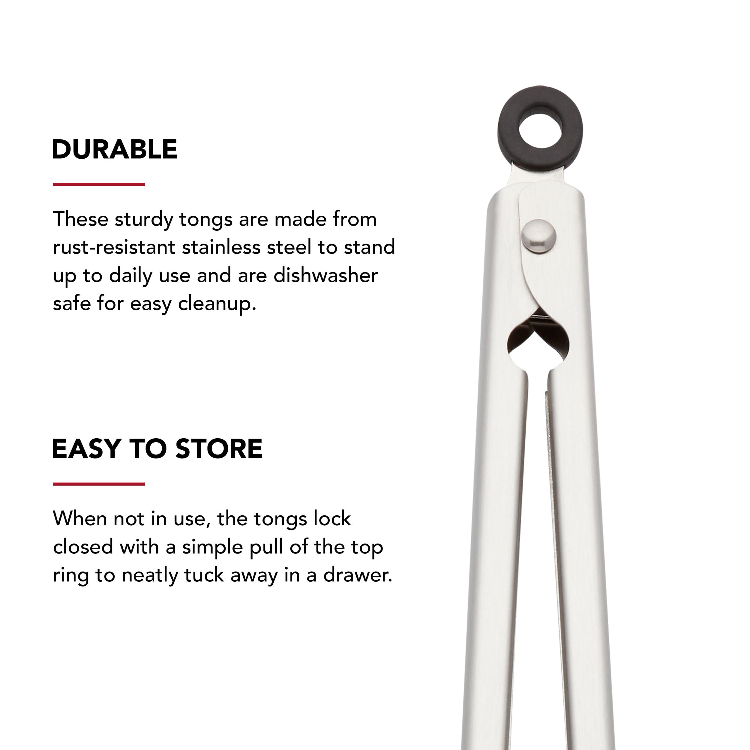 KitchenAid Set of 2 Stainless Steel Tongs with Scalloped Edges Easy Lock Dishwasher Safe Durable and Versatile 7 Inch and 9 Inch Silver