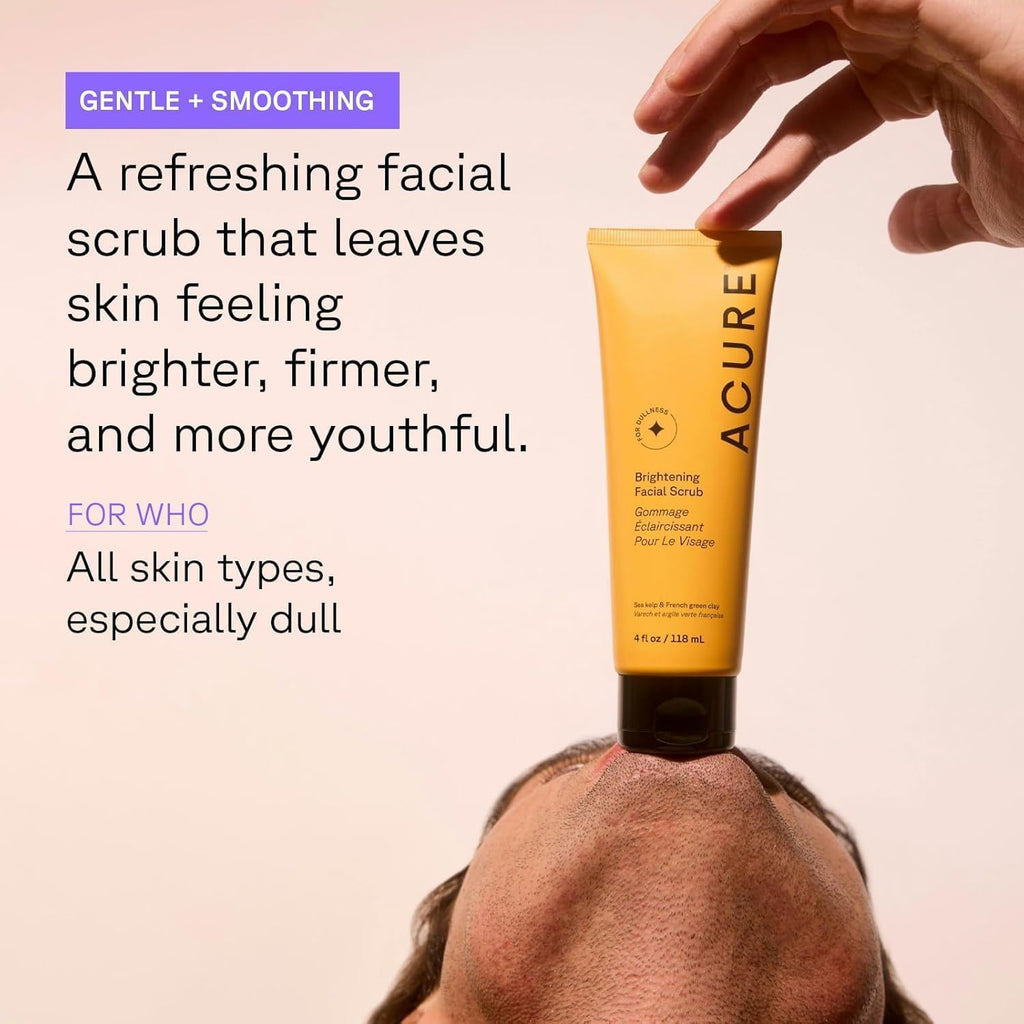 Acure Brightening Facial Scrub, Exfoliating Face Wash, Face Scrub for Women & Men for Radiant Skin, Facial Cleanser with Sea Kelp & French Green Clay, Gentle Exfoliant Cleanser Skin Care, 118ml
