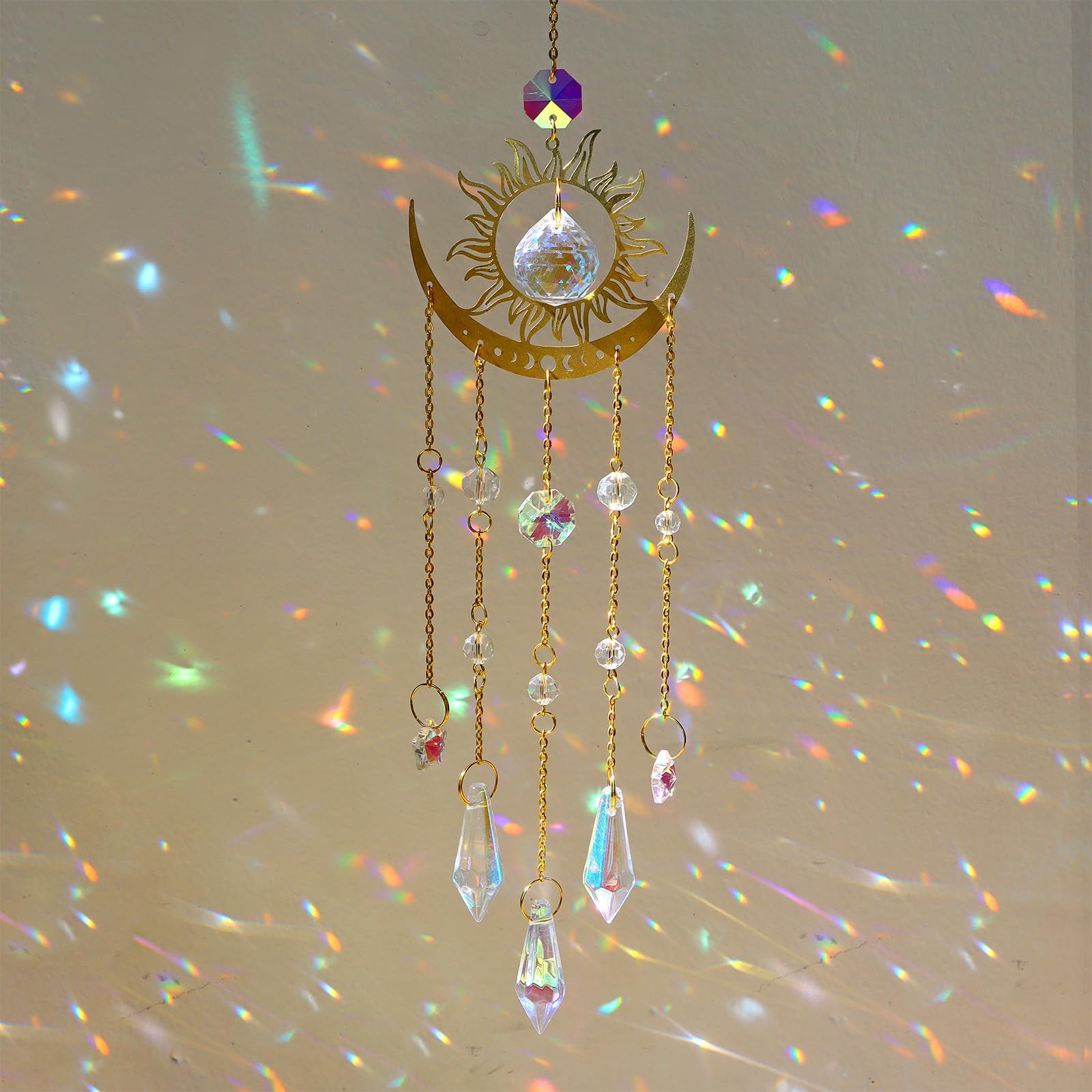 DEMIUKO Crystal Suncatcher, Suncatchers for Windows Hanging Sun and Moon SunCatchers with Crystals Rainbow Maker Outdoor Indoor Decor for Birthday Thanks Giving Christmas Home Garden (Sun and Moon)